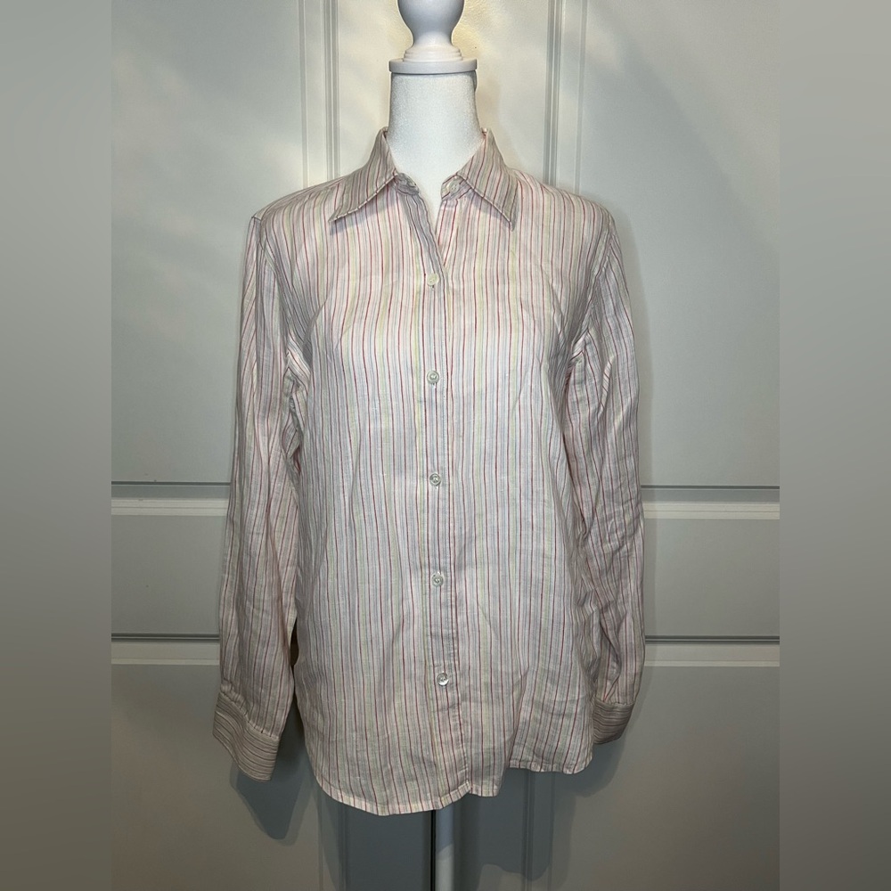 Brooks Brothers Women’s Irish Linen Striped Button-Up Shirt Sz S